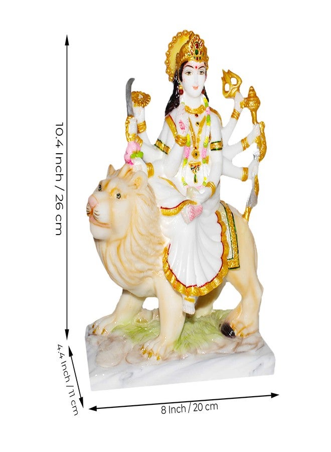 FABZONE Marble Dust Goddess Maa Durga Statue Sherawali MATA Idol White 10.4 Inches, 1 Piece - Image 3